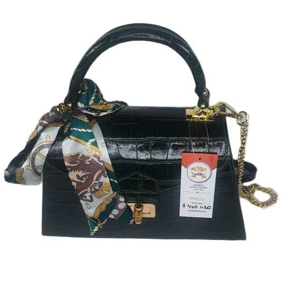 Charlie Leather Teresa Emerald Green Croc Print Small Handbag/Crossbody Bag-NWT - Picture 7 of 13